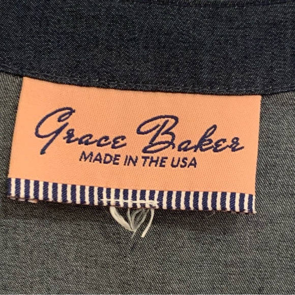 Grace Baker Color Block Navy Blue Lightweight Denim Dress Long Sleeve - Picture 3 of 5